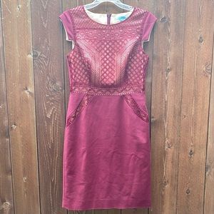 Antonio Melani burgundy sheath dress with lace accents, size 4